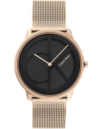 Calvin Klein Carnation Gold Mesh Black Dial Unisex Watch 25200029 - Kamal Watch Company