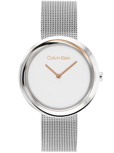 CALVIN KLEIN Twisted Bezel Analog White Dial Women's Watch 25200011 - Kamal Watch Company