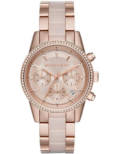 Michael Kors Women's Ritz Chronograph Rose Gold-Tone Steel Watch MK6307I - Kamal Watch Company