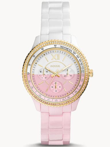 FOSSIL Stella Multifunction Pink and White Ceramic Watch CE1119 - Kamal Watch Company