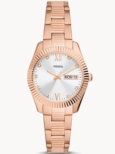 FOSSIL Scarlette Three-Hand Day-Date Rose Gold-Tone Stainless Steel Watch ES5200I - Kamal Watch Company