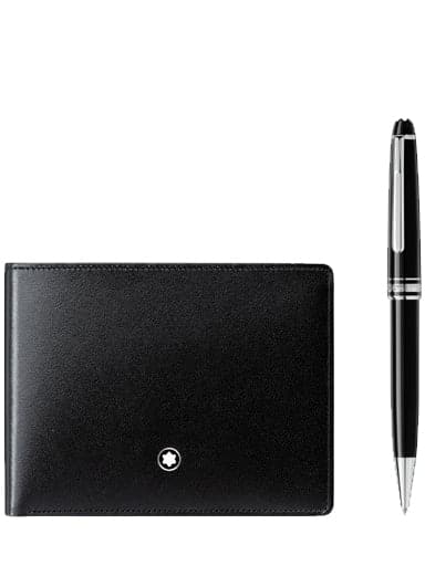 MONTBLANC Set with Meisterstück Platinum-coated Classique Ballpoint Pen and Meisterstück Wallet 6CC MB127052 - Kamal Watch Company