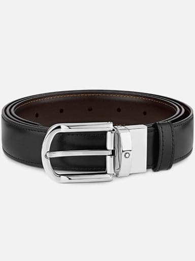 MONTBLANC Horseshoe buckle black/brown 30 mm reversible leather belt MB111080 - Kamal Watch Company