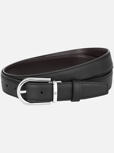 Montblanc Horseshoe Buckle Black/Brown 30 Mm Reversible Leather Belt Mb128757