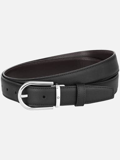 MONTBLANC Horseshoe buckle black/brown 30 mm reversible leather belt MB128757 - Kamal Watch Company