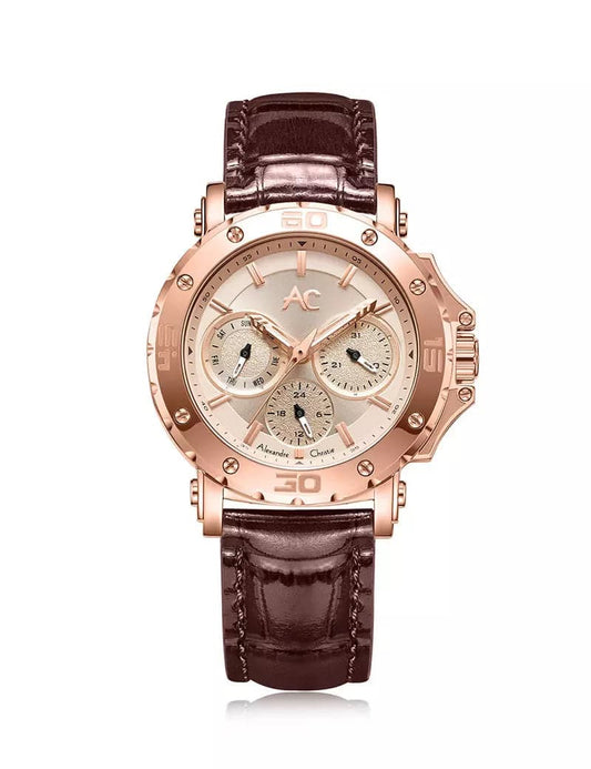 Alexandre Christie Womens 36 mm White Dial Leather Analogue Watch - 9205BFLRGLNB - Kamal Watch Company