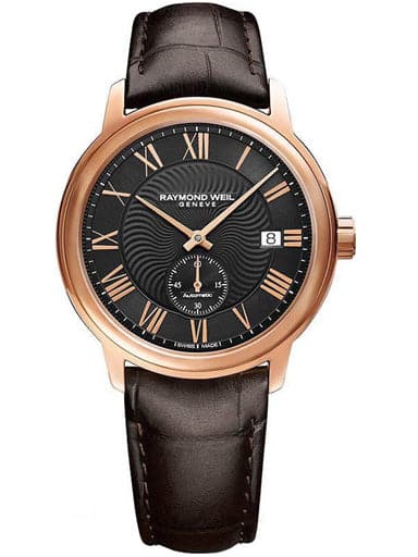 Raymond Weil Maestro Men's Automatic Steel & Rose Gold Brown Leather Strap Watch - Kamal Watch Company