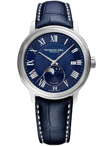 Raymond Weil Maestro Men's Moon Phase Automatic Blue Leather Men's Watch - Kamal Watch Company