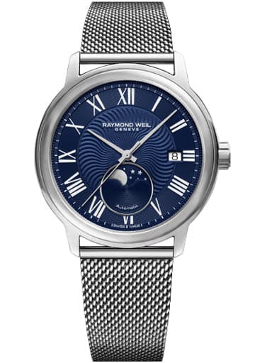 Raymond Weil Maestro Moon Phase Men's Automatic Stainless Steel Mesh Bracelet 40 MM Watch - Kamal Watch Company