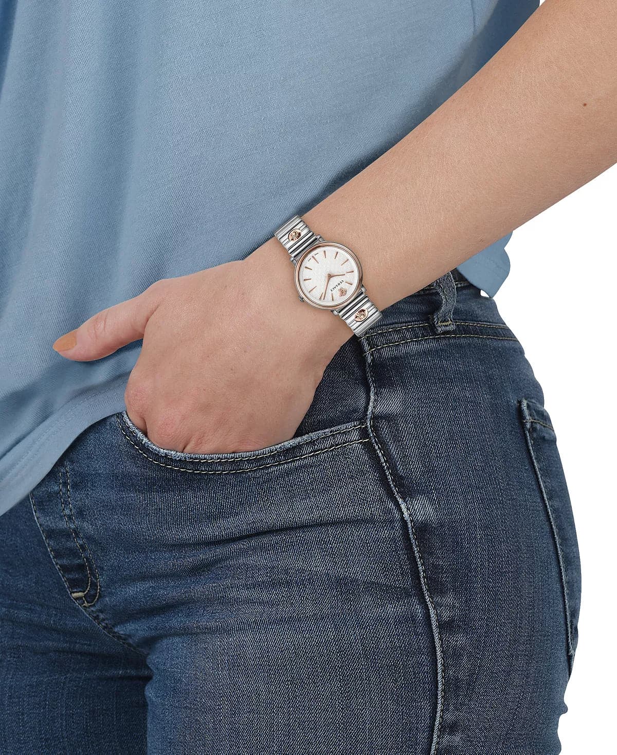 VERSACE Women's Swiss V-Circle Logomania Two Tone Stainless Steel Bracelet Watch VE8105022 - Kamal Watch Company