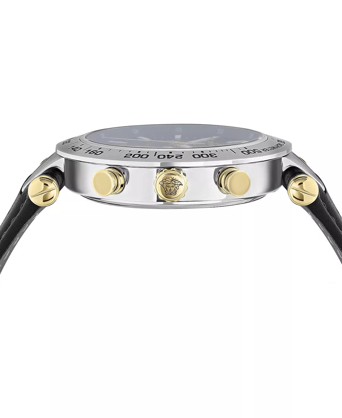 VERSACE Men's Swiss Chronograph Bold Black Perforated Leather Strap Watch VEJB00222 - Kamal Watch Company