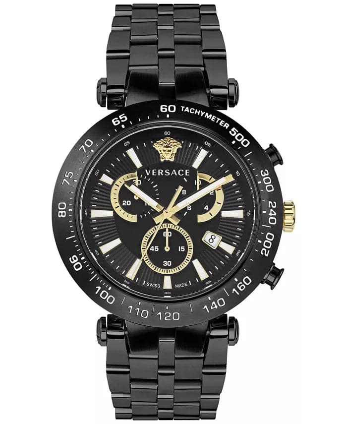 VERSACE Men's Swiss Chronograph Bold Black Ion Plated Bracelet Watch 46mm VEJB00722 - Kamal Watch Company