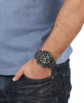 VERSACE Men's Swiss Chronograph Bold Black Ion Plated Bracelet Watch 46mm VEJB00722 - Kamal Watch Company