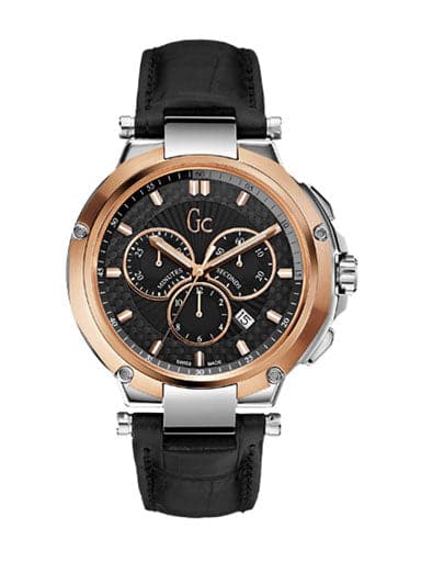 Gc Gents Black Dial Black Leather Strap Watch - Kamal Watch Company