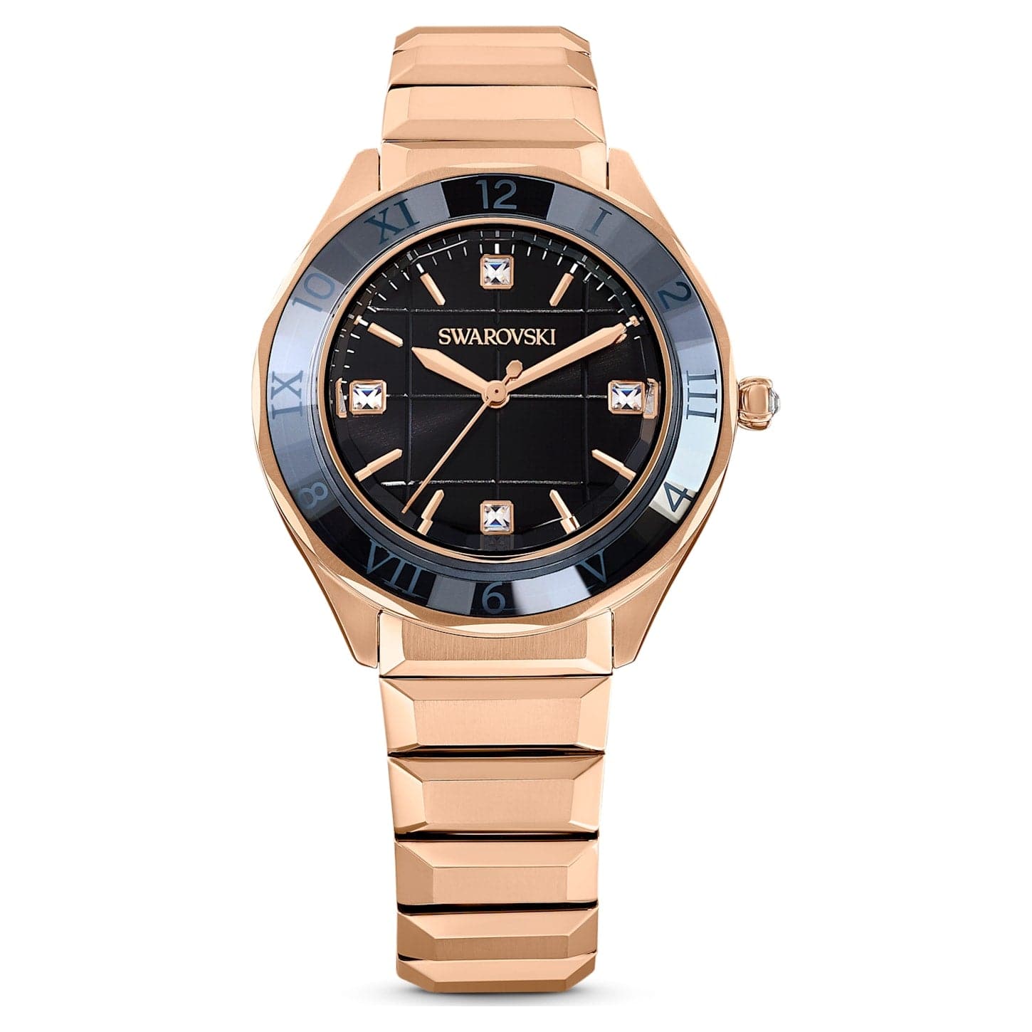 Swarovski 37mm Watch, Swiss Made, Metal Bracelet, Black, Rose Gold-Tone Finish 5641294 - Kamal Watch Company