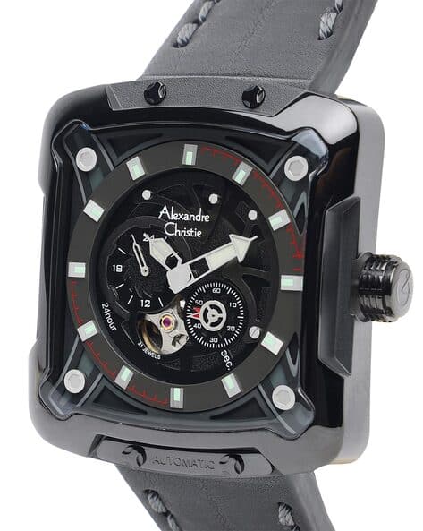 Alexandre Christie Mens 45 mm Black Dial Leather Analog Watch - 3030MALIPBA - Kamal Watch Company