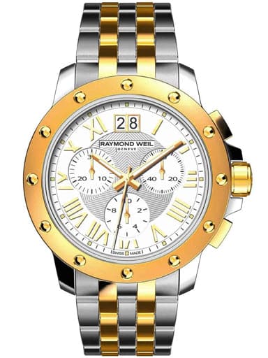 Raymond Weil Tango Chronograph 18 kt Yellow Gold Plated and Stainless Steel Men's Watch - Kamal Watch Company