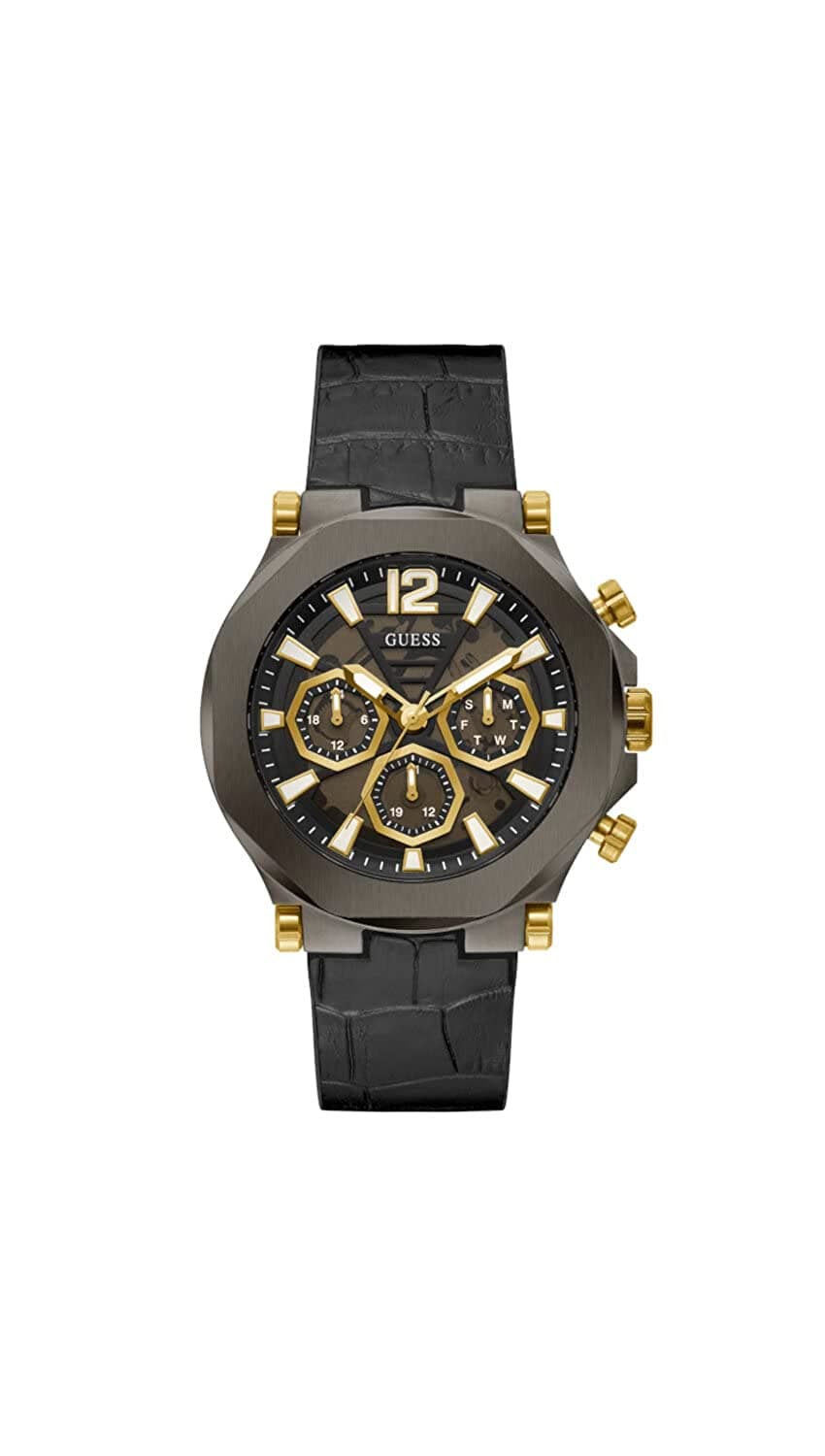 GUNMETAL CASE BLACK GENUINE LEATHER/SILICONE WATCH-GW0492G1