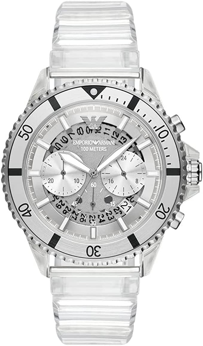 Emporio Armani Quartz 44 Mm White Dial Rubber Chronograph Watch For Men - Ar11536I
