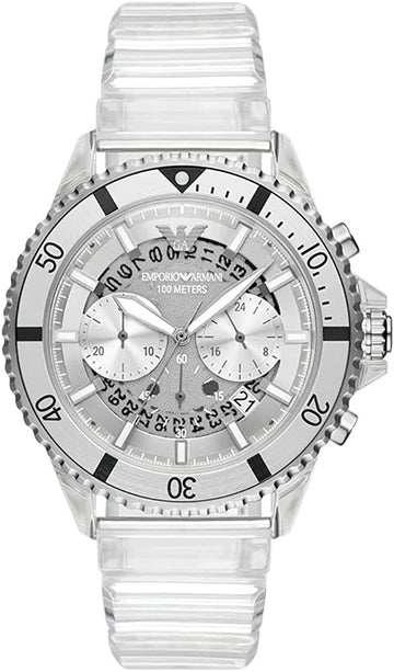 Emporio Armani Quartz 44 Mm White Dial Rubber Chronograph Watch For Men - Ar11536I