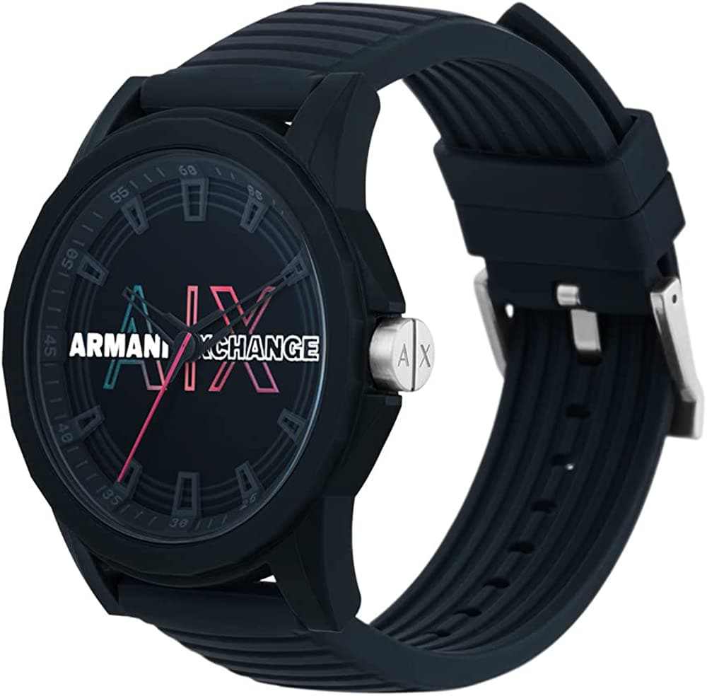 Armani Exchange Quartz 44 mm Blue Dial Silicone Analog Watch for Men -