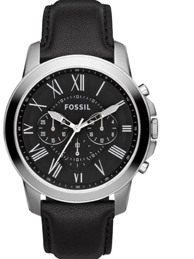 Fossil Grant Chronograph Black Leather Watch - Kamal Watch Company