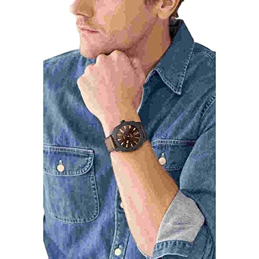 Machine Three-Hand Date Dark Brown Eco Leather Watch-FS5972I - Kamal Watch Company