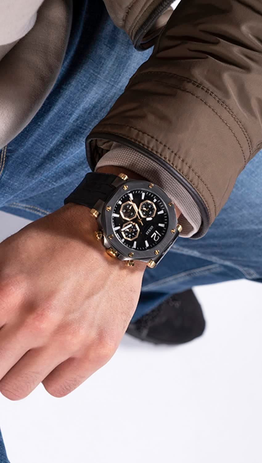 GUNMETAL CASE BLACK GENUINE LEATHER/SILICONE WATCH-GW0492G1 - Kamal Watch Company
