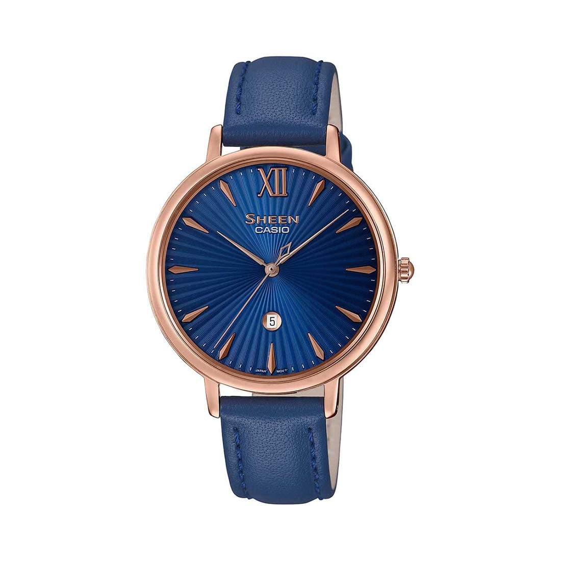 Casio Womens SHEEN Blue Dial Leather Analogue Watch - SH222 - Kamal Watch Company