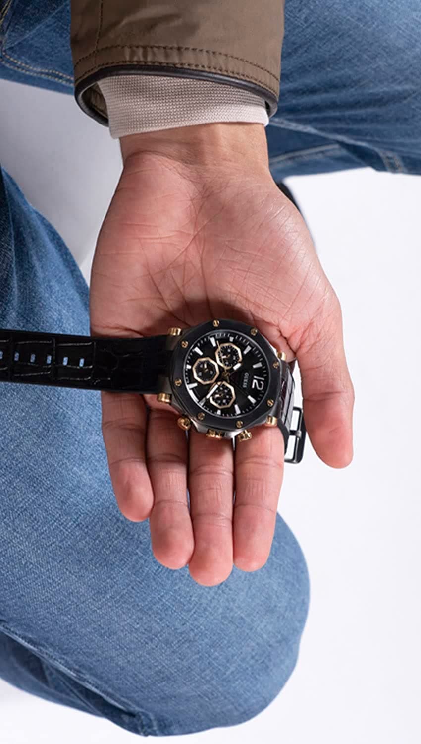GUNMETAL CASE BLACK GENUINE LEATHER/SILICONE WATCH-GW0492G1 - Kamal Watch Company