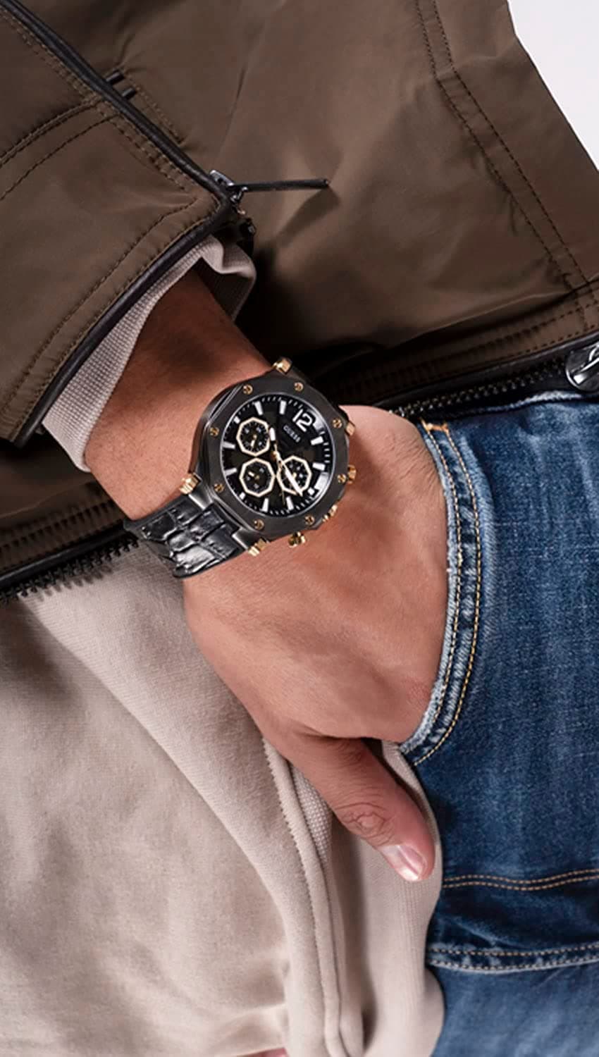 GUNMETAL CASE BLACK GENUINE LEATHER/SILICONE WATCH-GW0492G1 - Kamal Watch Company