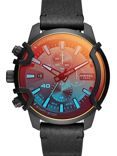 Diesel Griffed chronograph black leather watch - Kamal Watch Company