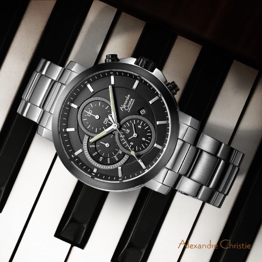 AC 6350 MCB Chronograph For Men – Black Silver - Kamal Watch Company