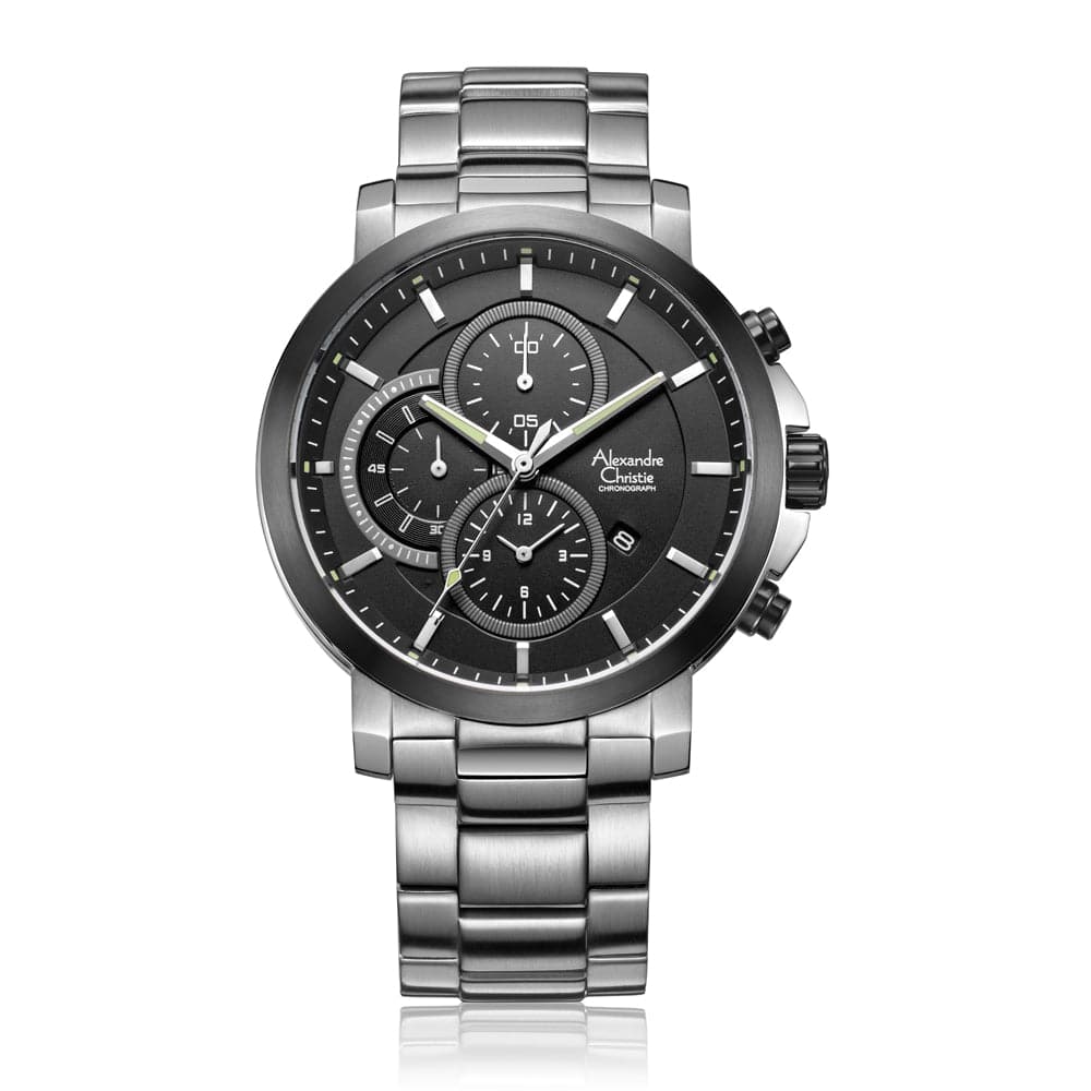AC 6350 MCB Chronograph For Men – Black Silver - Kamal Watch Company