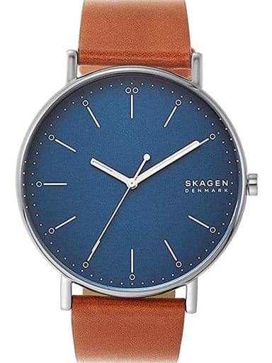 Skagen Signatur Blue Dial Brown Leather Watch - Kamal Watch Company