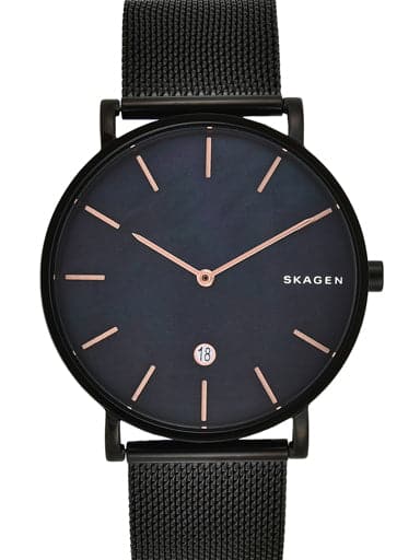 Skagen Hagen Slim Mother-of-Pearl Black Steel-Mesh Watch - Kamal Watch Company