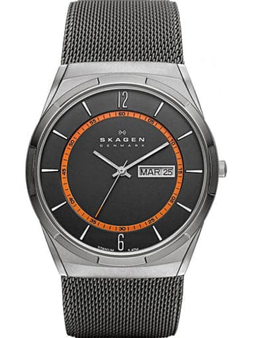 Skagen Melbye Titanium and Gray Steel-Mesh Day-Date Watch - Kamal Watch Company