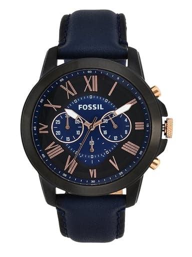 Fossil Grant Chronograph Navy Leather Watch - Kamal Watch Company