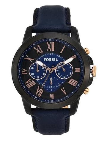 Fossil Grant Chronograph Navy Leather Watch - Kamal Watch Company