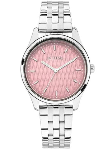 Titan Work Wear Pink Dial & Stainless Steel Strap 2639SM01 - Kamal Watch Company