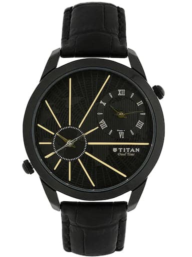 Titan Globe Trotter Black Dial Analog Dual Time Men's Watch NL1707NL01 - Kamal Watch Company