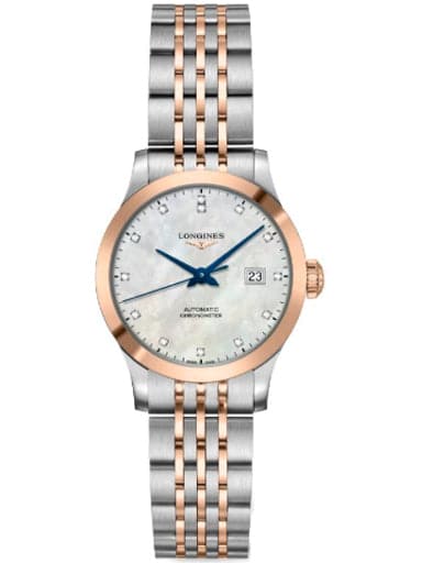 Longines Record Automatic Diamond White Mother of Pearl Dial Ladies Watch - Kamal Watch Company