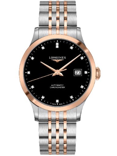 Longines Record Automatic Black Diamond Dial Men's Watch - Kamal Watch Company