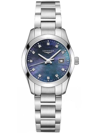 Longines Conquest Classic Black Mother of Pearl Diamond Dial Ladies Watch - Kamal Watch Company