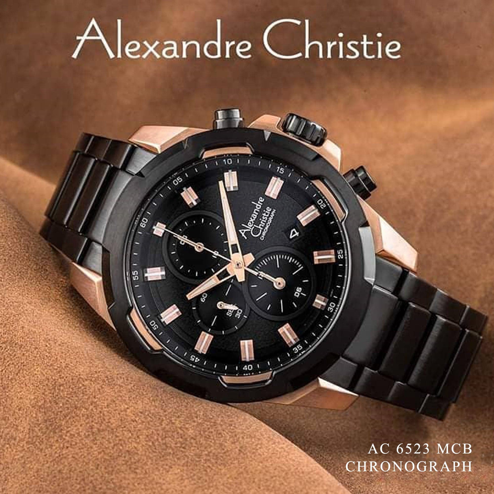 ALEXANDRE CHRISTIE Chronograph For Men – Rose Gold Black 6523MCBBRBA - Kamal Watch Company
