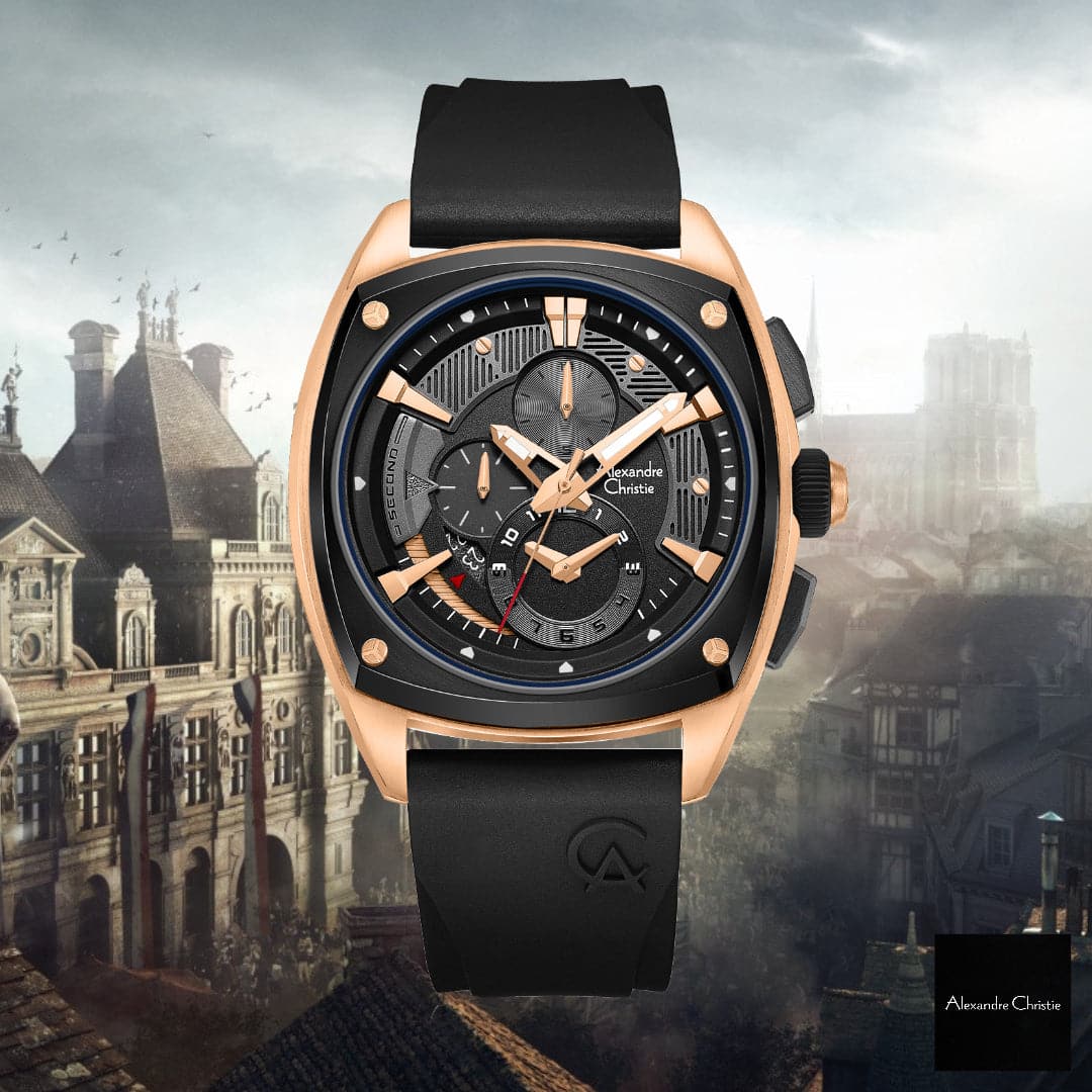 Alexandre Christie Mens 45 mm Alexandre Christie Black Dial Silicone Analogue Watch - 6591MCRBRBA - Kamal Watch Company