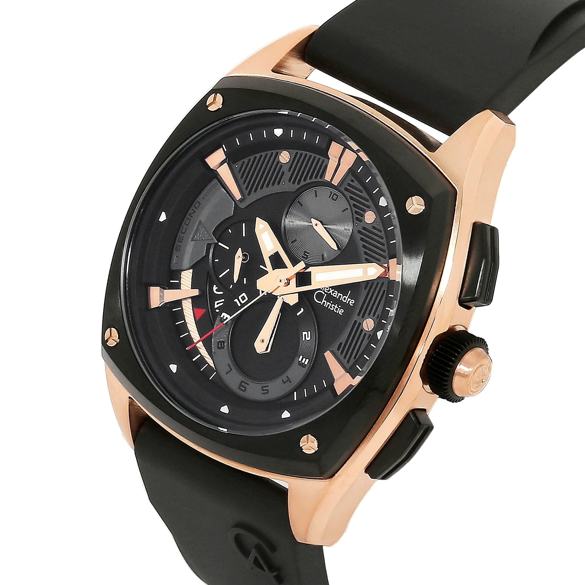 Alexandre Christie Mens 45 mm Alexandre Christie Black Dial Silicone Analogue Watch - 6591MCRBRBA - Kamal Watch Company