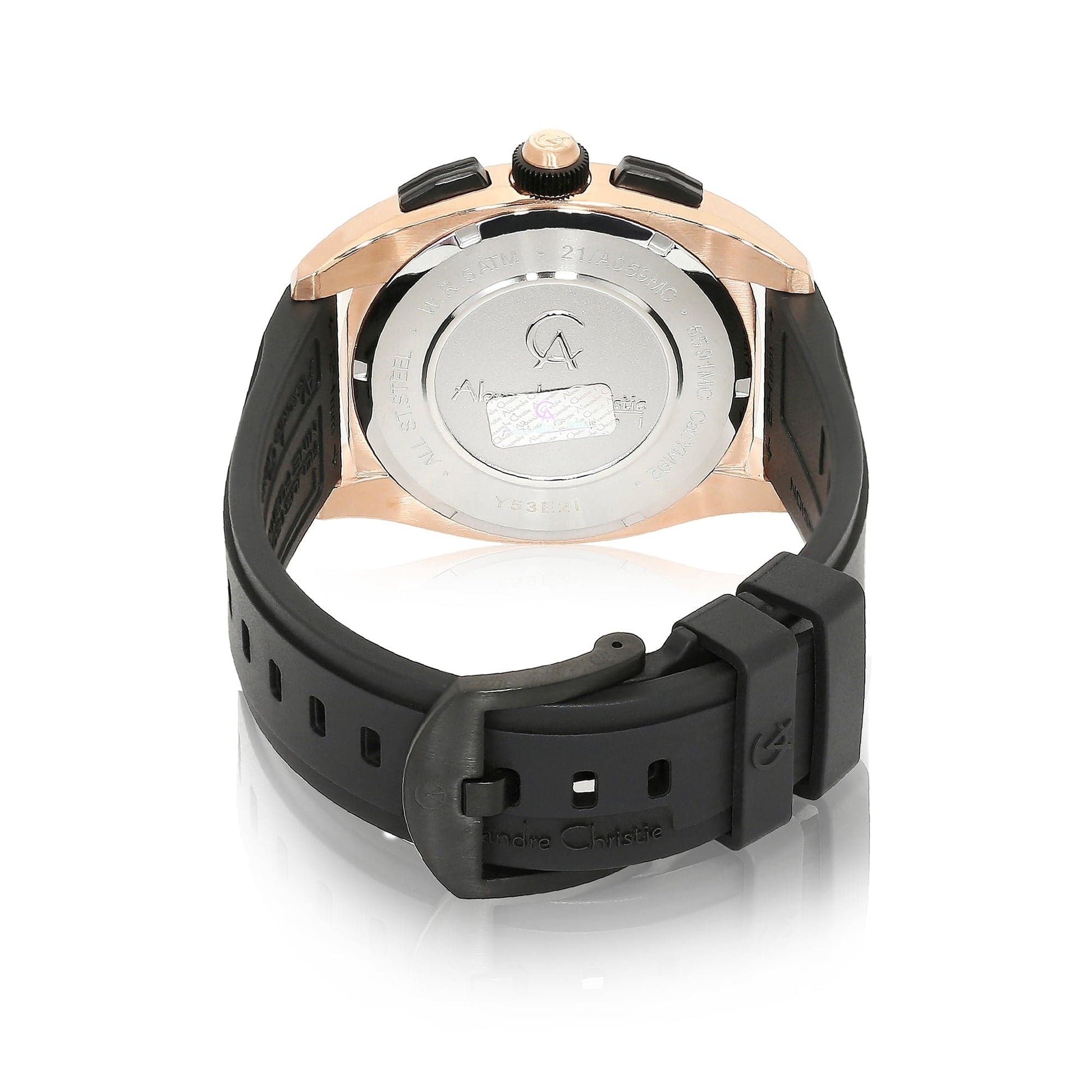 Alexandre Christie Mens 45 mm Alexandre Christie Black Dial Silicone Analogue Watch - 6591MCRBRBA - Kamal Watch Company