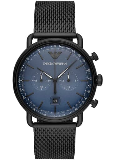Emporio Armani Aviator Men's Blue Dial Metallic Chronograph Watch - Kamal Watch Company
