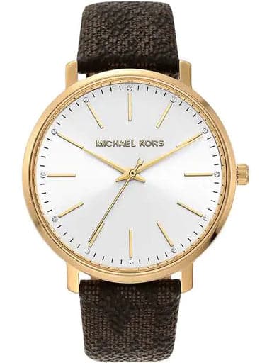 Michael Kors Pyper Analog White Dial Brown Leather Strap Women Watch - Kamal Watch Company